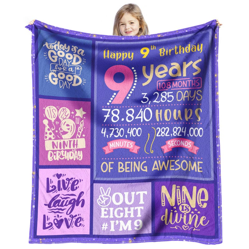Yufrtck Gifts for 9 Year Old Girls - 9 Year Old Girl Gifts for Birthday - Birthday Gifts for 9 Year Old Girl - 9th Birthday Decorations for Girls - 9 yr Old Girl Birthday Gifts Throw Blanket 60 x 50 - Image 1