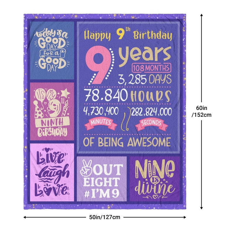 Yufrtck Gifts for 9 Year Old Girls - 9 Year Old Girl Gifts for Birthday - Birthday Gifts for 9 Year Old Girl - 9th Birthday Decorations for Girls - 9 yr Old Girl Birthday Gifts Throw Blanket 60 x 50 - Image 4