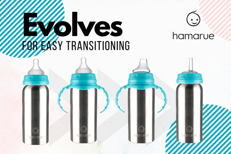 Hamarue 3-in-1 Stainless Steel Sippy Cups for Toddlers | Non-Toxic Insulated Stainless Steel Baby Bottle | Straw Cup with Removeable Handles | Plastic Free Liquid Transfer (Teal, 6 oz) - Image 4