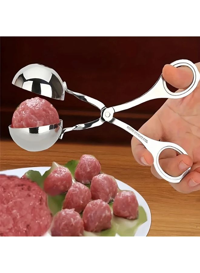 أداة صنع كرات اللحم غير اللاصقة بتصميم قشرة كروية وسطح سهل التنظيف باللون الفضي - Image 2