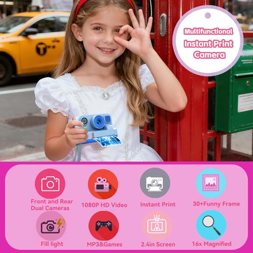 ROYALBAIDE Instant Print Camera for Kids,Instant Digital Camera,Christmas Birthday Gifts for 3-16 Year Old Girls Boys,Portable Toddlers Camera Toy Printer with 32G Card & 3 Rolls Printing Paper - Image 5