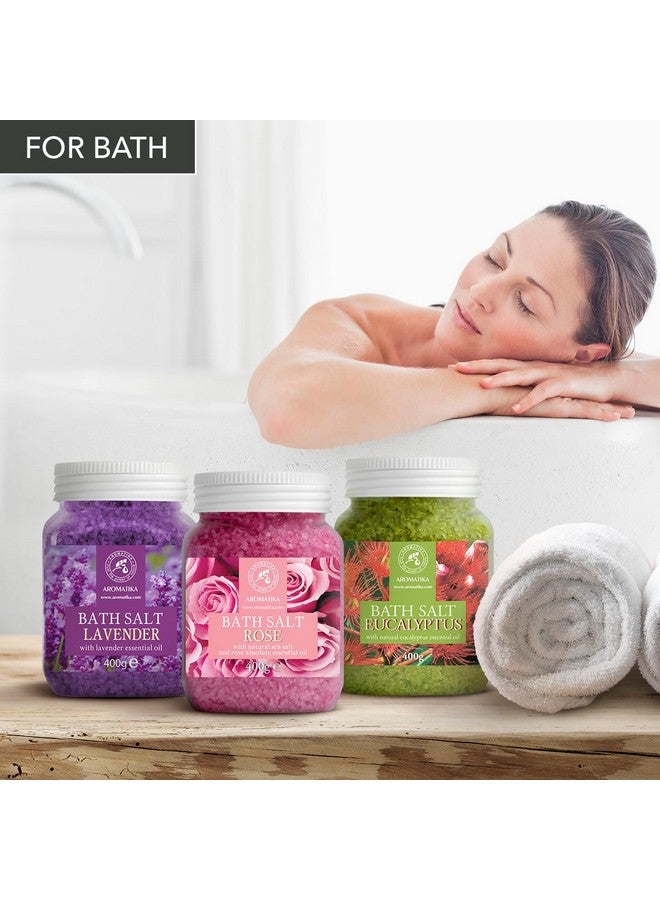 Aromatika مجموعة أملاح الاستحمام 42 أونصة لافندر روز إكاليبتوس 100% أملاح استحمام لافاندا روز إكاليبتوس الأفضل لنوم جيد تخفيف التوتر العناية بالجسم الجمال الاسترخاء سبا - Image 3