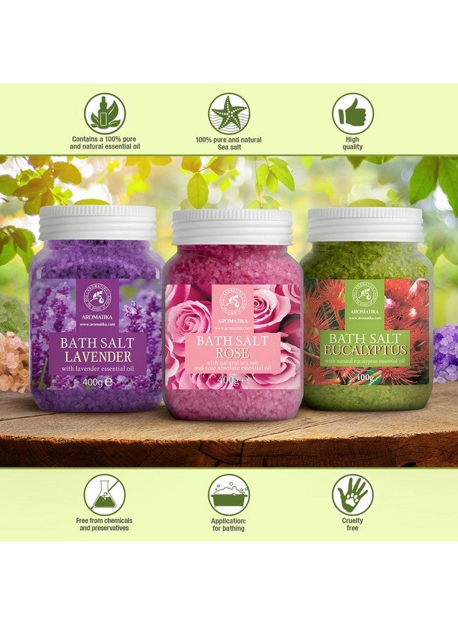 Aromatika مجموعة أملاح الاستحمام 42 أونصة لافندر روز إكاليبتوس 100% أملاح استحمام لافاندا روز إكاليبتوس الأفضل لنوم جيد تخفيف التوتر العناية بالجسم الجمال الاسترخاء سبا - Image 4