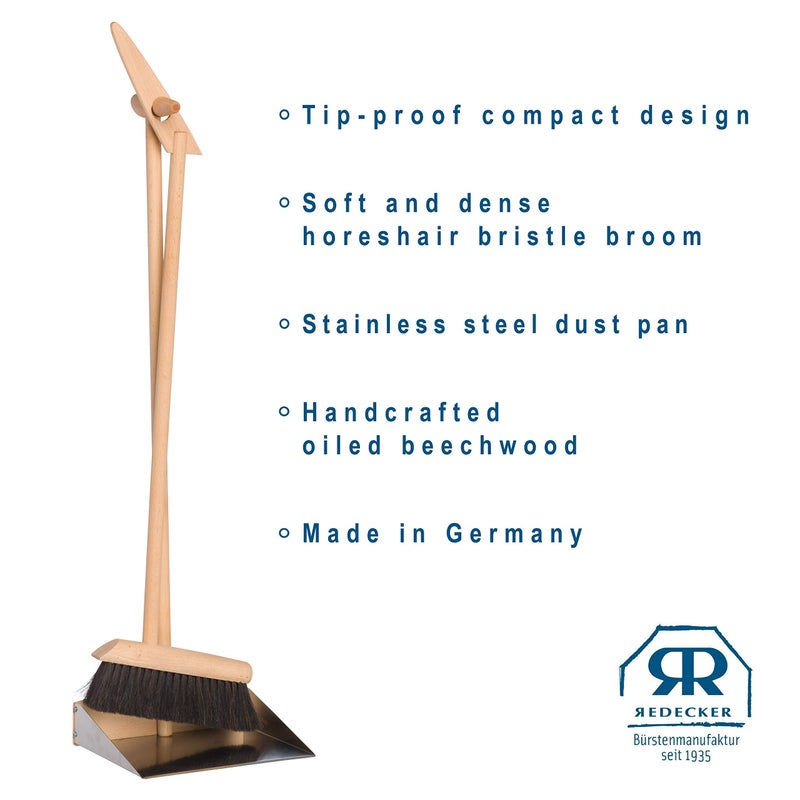 REDECKER Horsehair Broom & Stainless Steel Dust Pan Set - Oiled Beechwood Handles, 35-3/8 Inch - Broom & Dustpan Combo for Home, Kitchen, Outdoor Use - Wooden Broom and Dustpan Set, Made in Germany - Image 2