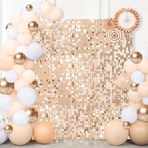 LuoluoHouse Square Shimmer Wall Backdrop Party Panels 24-Pack Sequin Wall Backdrop Champagne Tiktok Backgrounds for Wedding Anniversary Birthday Engagement and Bachelorette Parties - Image 2