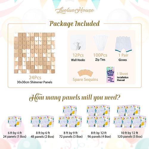 LuoluoHouse Square Shimmer Wall Backdrop Party Panels 24-Pack Sequin Wall Backdrop Champagne Tiktok Backgrounds for Wedding Anniversary Birthday Engagement and Bachelorette Parties - Image 3
