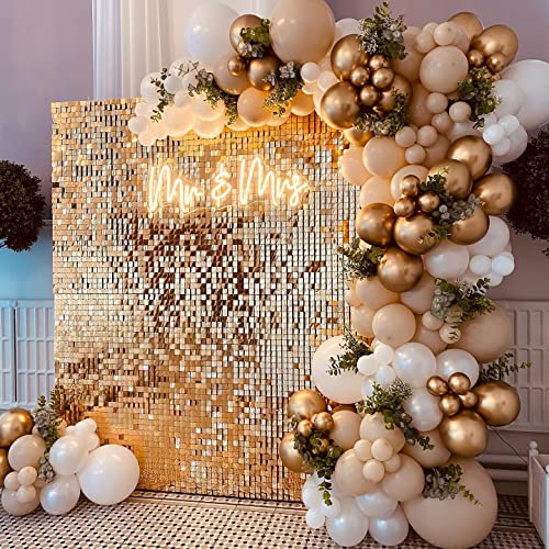 LuoluoHouse Square Shimmer Wall Backdrop Party Panels 24-Pack Sequin Wall Backdrop Champagne Tiktok Backgrounds for Wedding Anniversary Birthday Engagement and Bachelorette Parties - Image 1