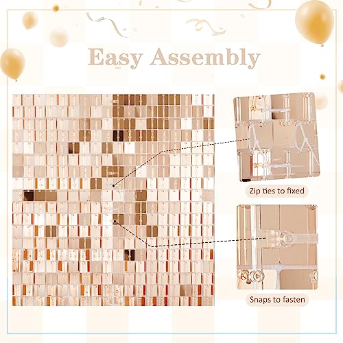 LuoluoHouse Square Shimmer Wall Backdrop Party Panels 24-Pack Sequin Wall Backdrop Champagne Tiktok Backgrounds for Wedding Anniversary Birthday Engagement and Bachelorette Parties - Image 5