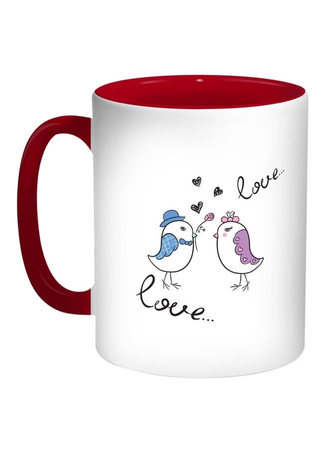 Love Birds Printed Coffee Mug Red/White/Black 11ounce