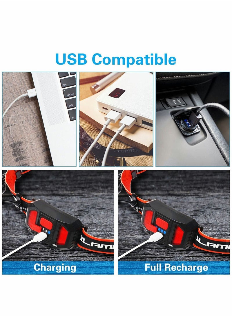 إسكدنيا مصباح رأس قابل لإعادة الشحن، مصباح LED ساطع بزاوية واسعة مع حزام رأس قابل للتعديل للبالغين والأطفال، 500 لومن، ضوء خلفي أحمر، مصباح خفيف الوزن للتخييم، الجري في المسارات، الصيد، المشي في الجبال - Image 4