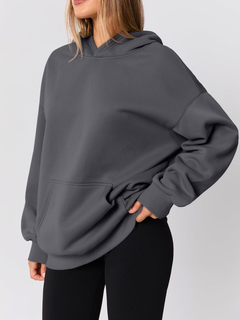 AUTOMET Womens Oversized Hoodies Fleece Trendy Sweatshirts 2026 Pullover Dark Grey XL - Image 3