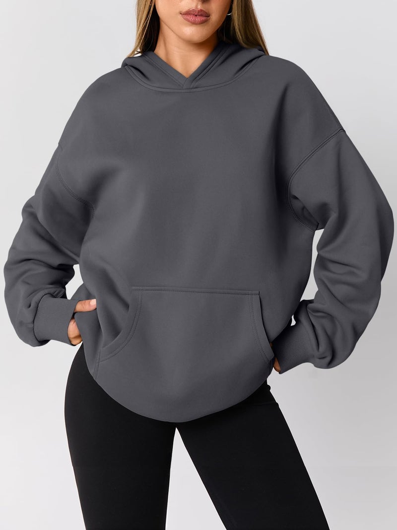 AUTOMET Womens Oversized Hoodies Fleece Trendy Sweatshirts 2026 Pullover Dark Grey XL - Image 2