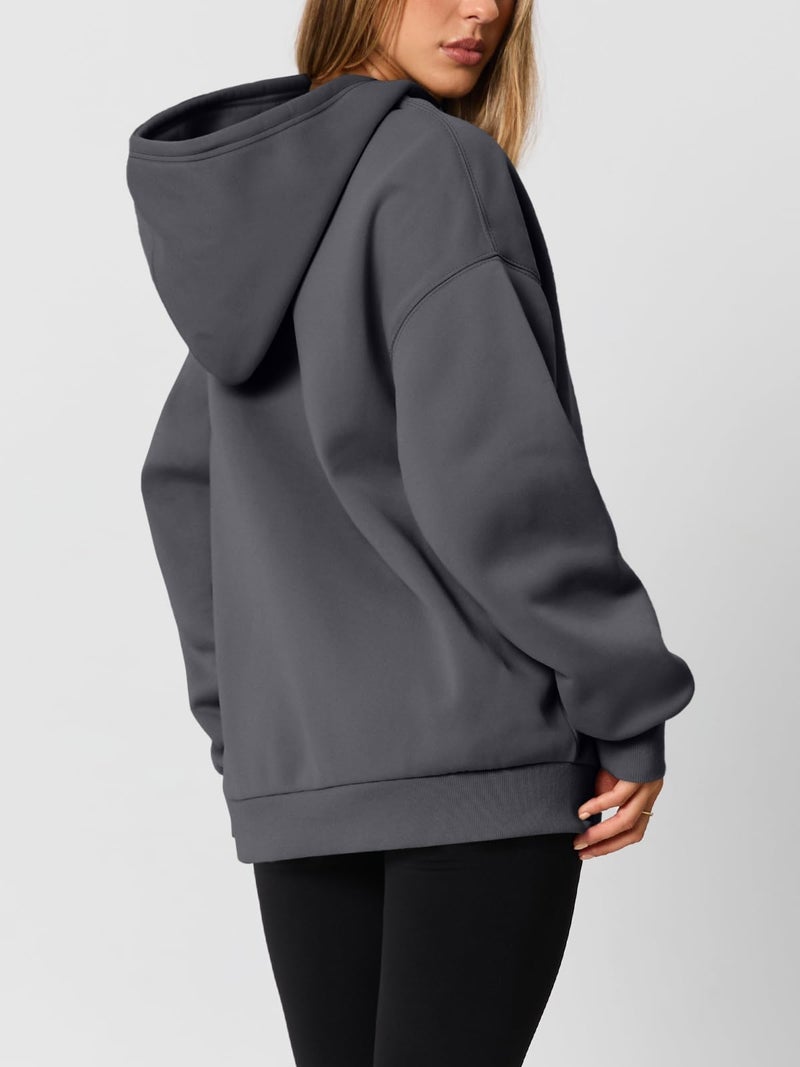 AUTOMET Womens Oversized Hoodies Fleece Trendy Sweatshirts 2026 Pullover Dark Grey XL - Image 4