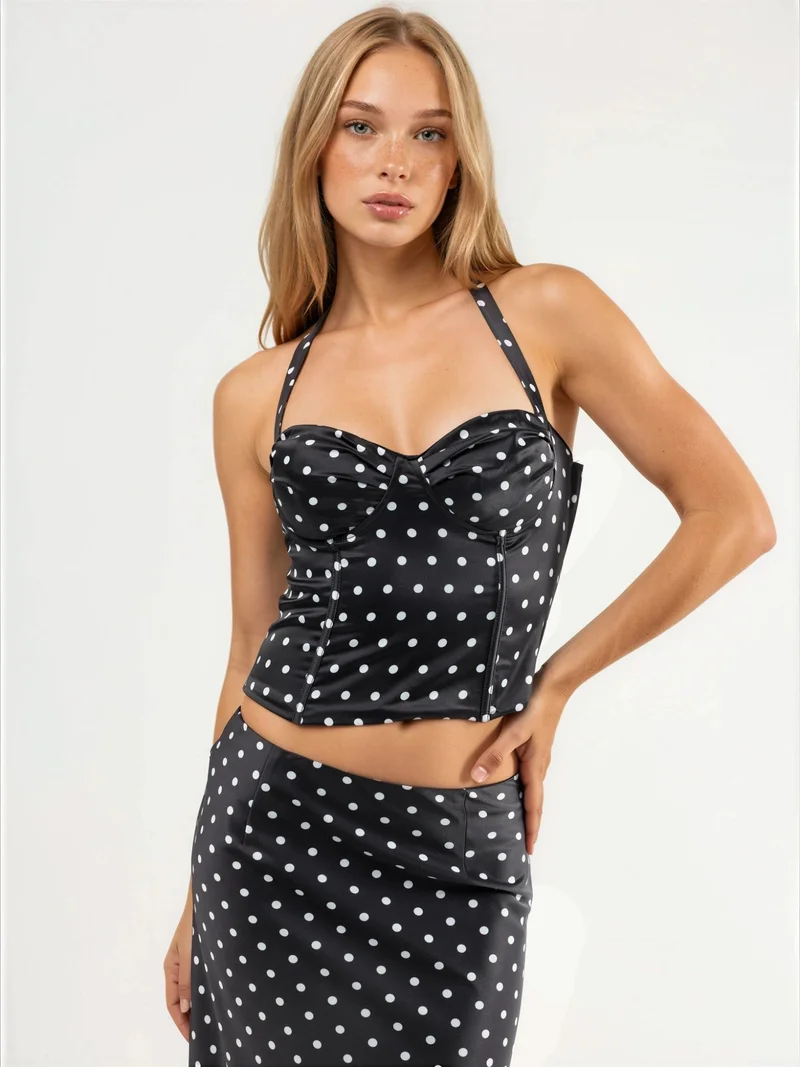 هيكاب Heart Collar Polka Dot Crop Top