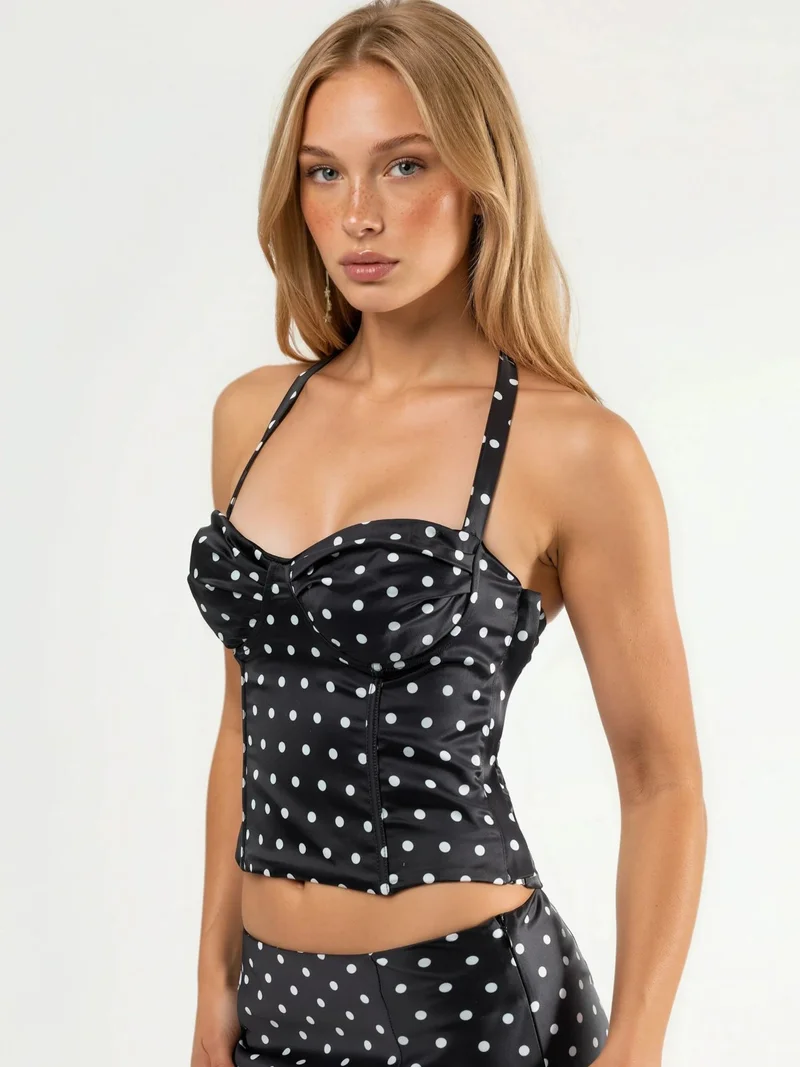 هيكاب Heart Collar Polka Dot Crop Top
