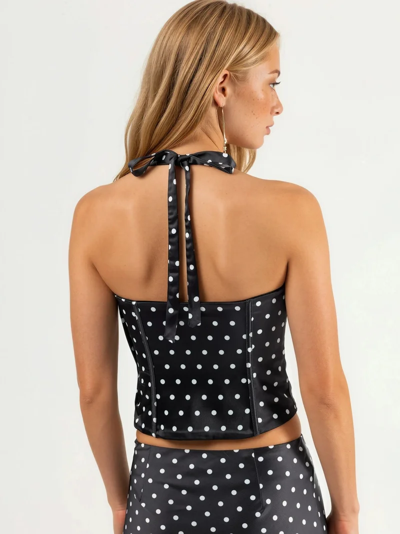 HICCUP Black Heart Collar Polka Dot Crop Top for Women | Best Price UAE