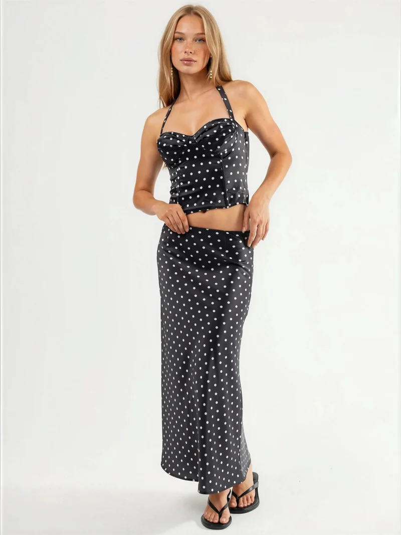 HICCUP Black Heart Collar Polka Dot Crop Top for Women | Best Price UAE