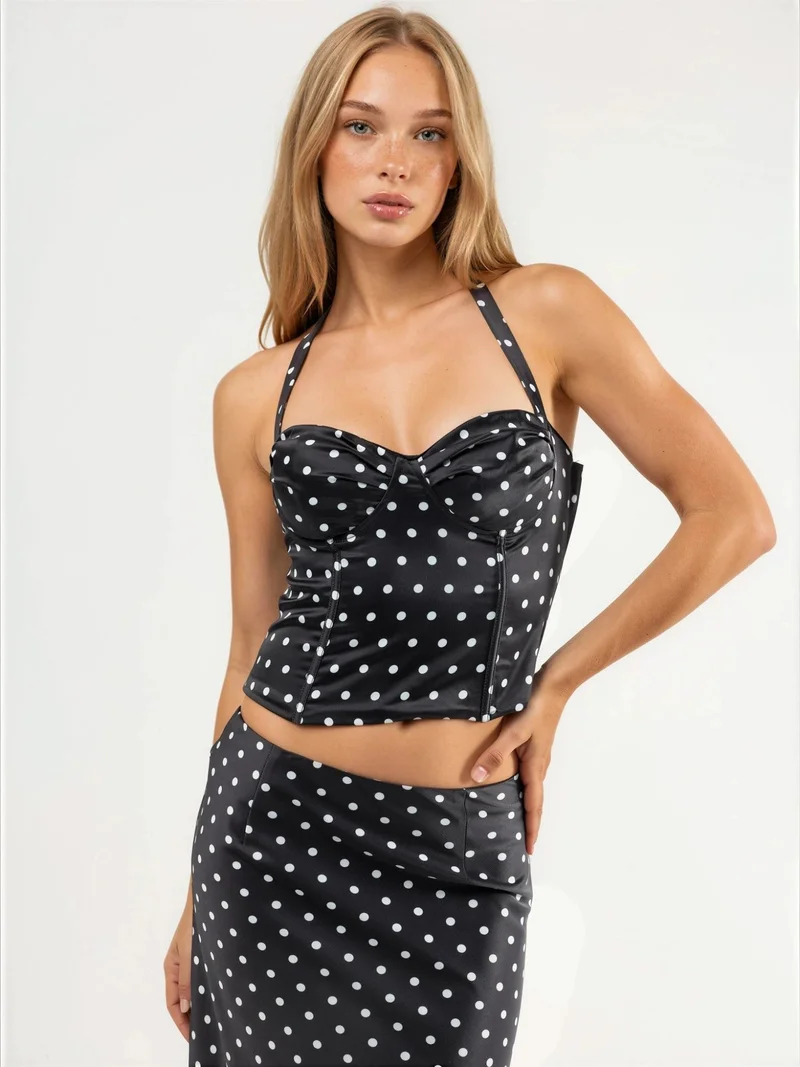 HICCUP Heart Collar Polka Dot Crop Top