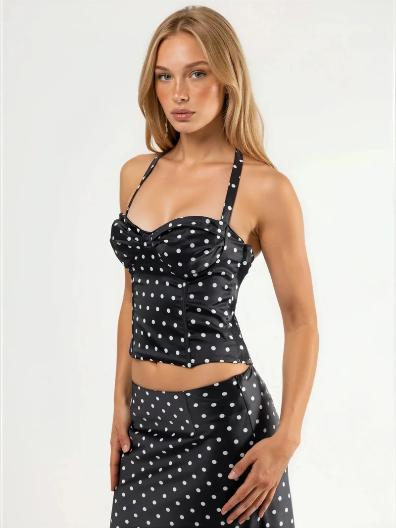 Hiccup Black Heart Collar Polka Dot Crop Top for Women | Best Price UAE