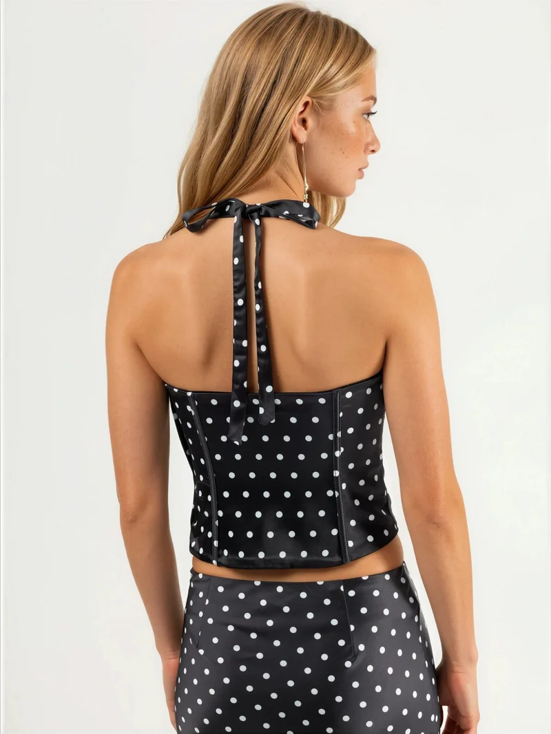 Hiccup Black Heart Collar Polka Dot Crop Top for Women | Best Price UAE