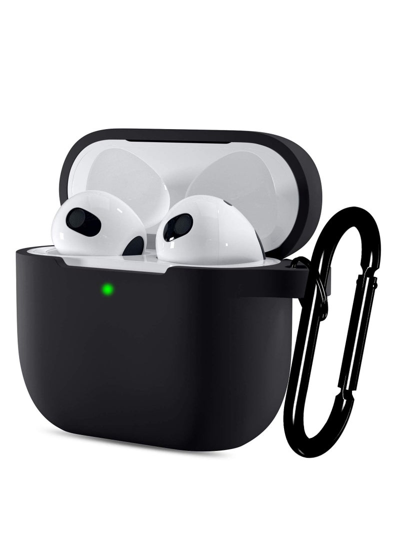 AirPods 3 Case Cover with Keychain Full Body Protective Shockproof Cute Soft Silicone Compatible with Airpods 3 Generation Cases 2021 for Women Men Front LED Visible Black - Image 1