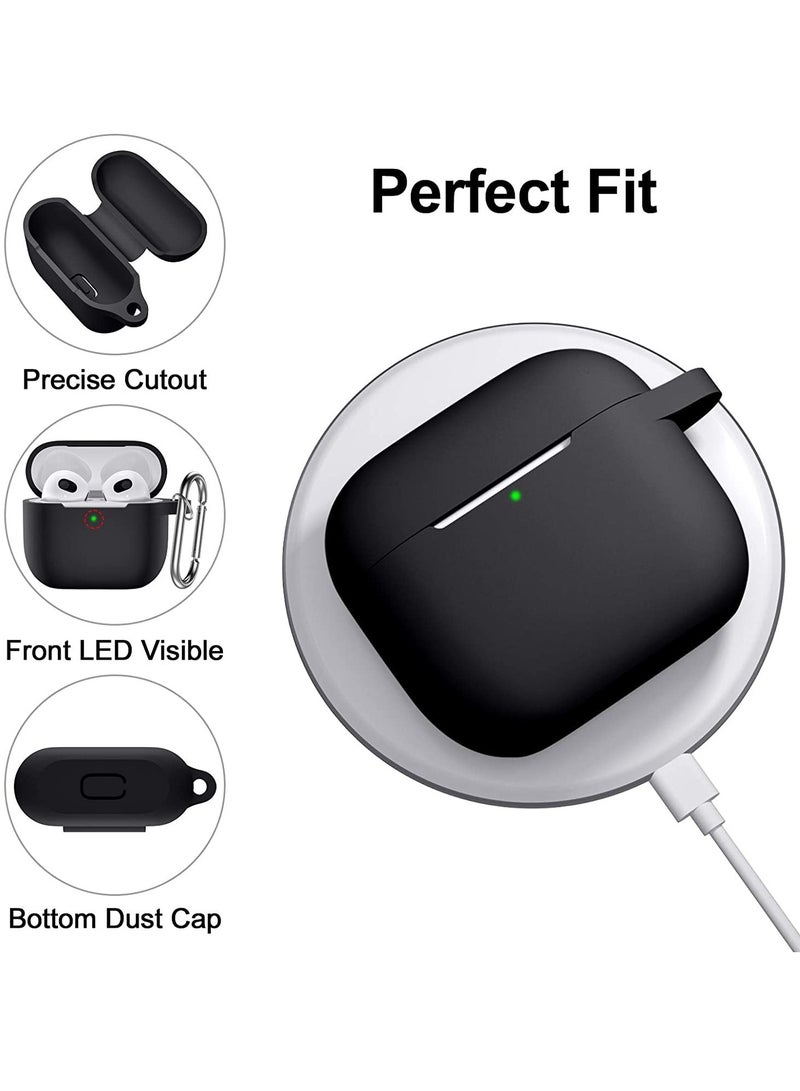 AirPods 3 Case Cover with Keychain Full Body Protective Shockproof Cute Soft Silicone Compatible with Airpods 3 Generation Cases 2021 for Women Men Front LED Visible Black - Image 3