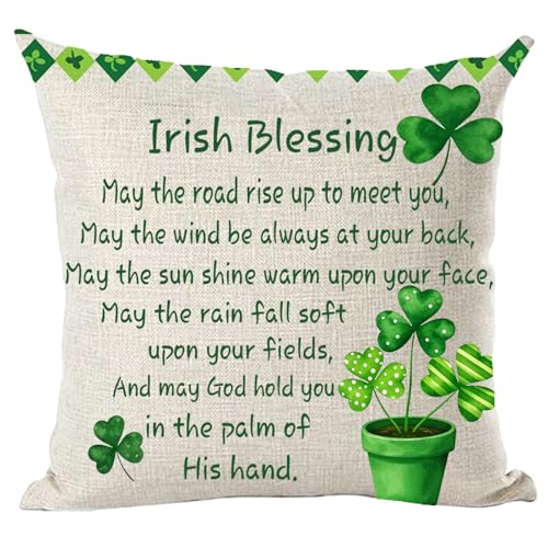 Ramirar Happy St. Patrick's Day Green Potted Plant Clovers Heart Quote Irish Blessing Throw Pillow Cover Case Home Living Room Bed Sofa Car Cotton Linen Square 18 x 18 Inches - Image 5