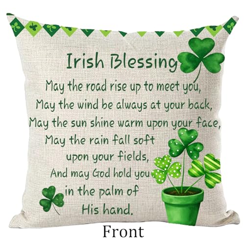 Ramirar Happy St. Patrick's Day Green Potted Plant Clovers Heart Quote Irish Blessing Throw Pillow Cover Case Home Living Room Bed Sofa Car Cotton Linen Square 18 x 18 Inches - Image 2