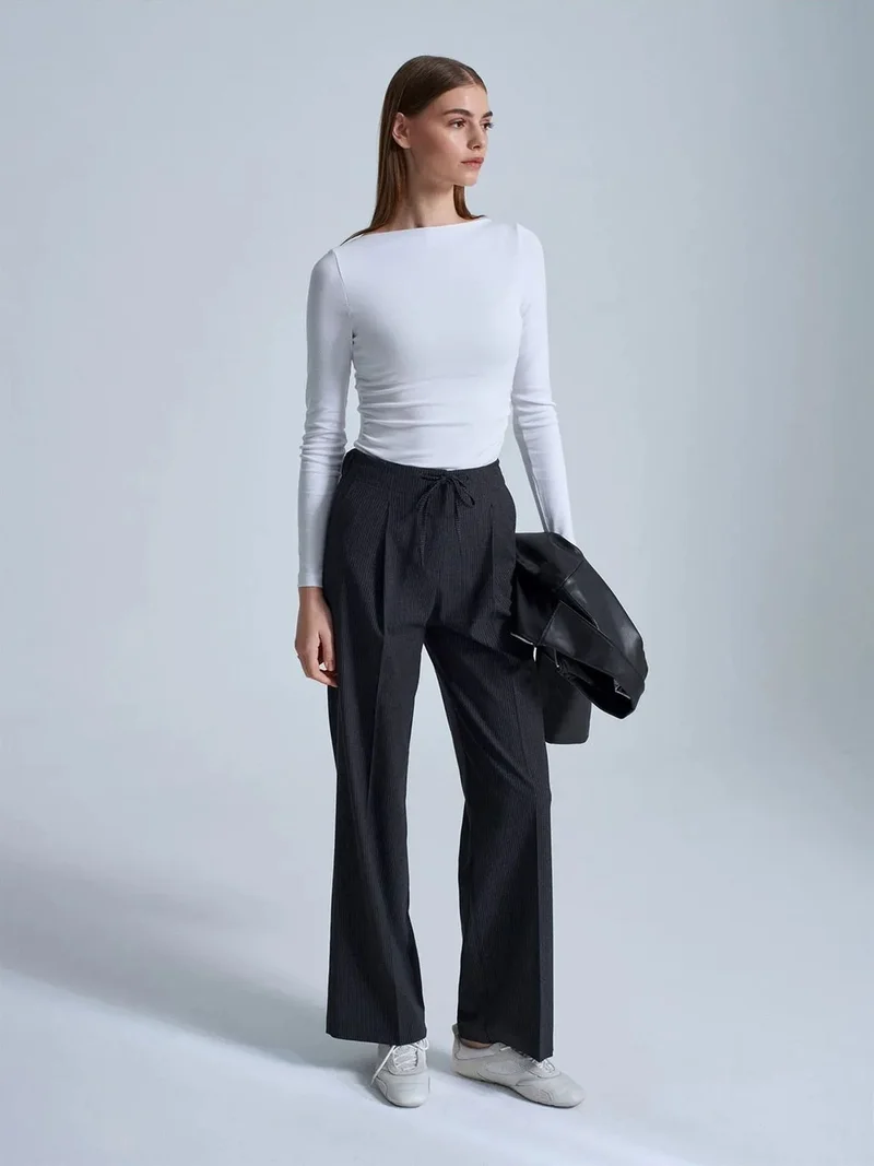 Dilvin DILVIN Wide-Leg Crepe Drawstring Trousers