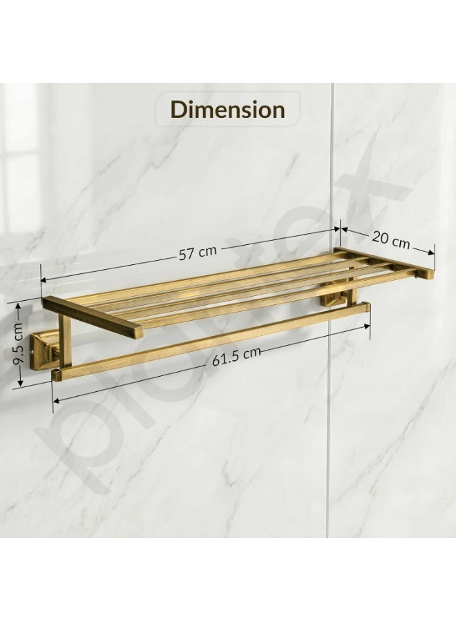 Plantex 304 Grade Stainless Steel Towel Rack/Towel Holder for Bathroom/Towel Hanger/Stand/Bathroom Accessories Set - Squaro (Brass Antique Finish) - Image 3