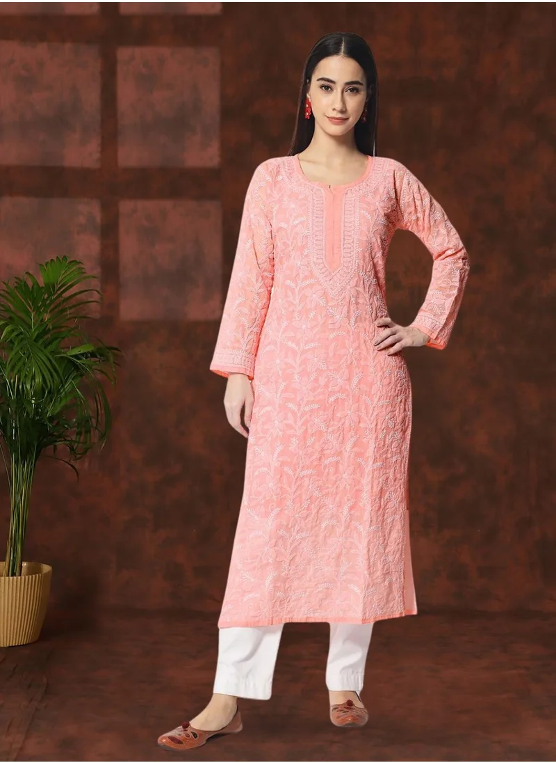 Alaya Hand Embroidered Chikankari Cotton Straight Kurta-AL3592