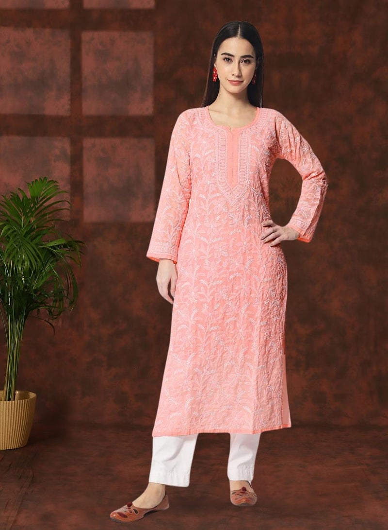 الايا كرتا قطن مطرز شيكانكاري مستقيم - Image 1