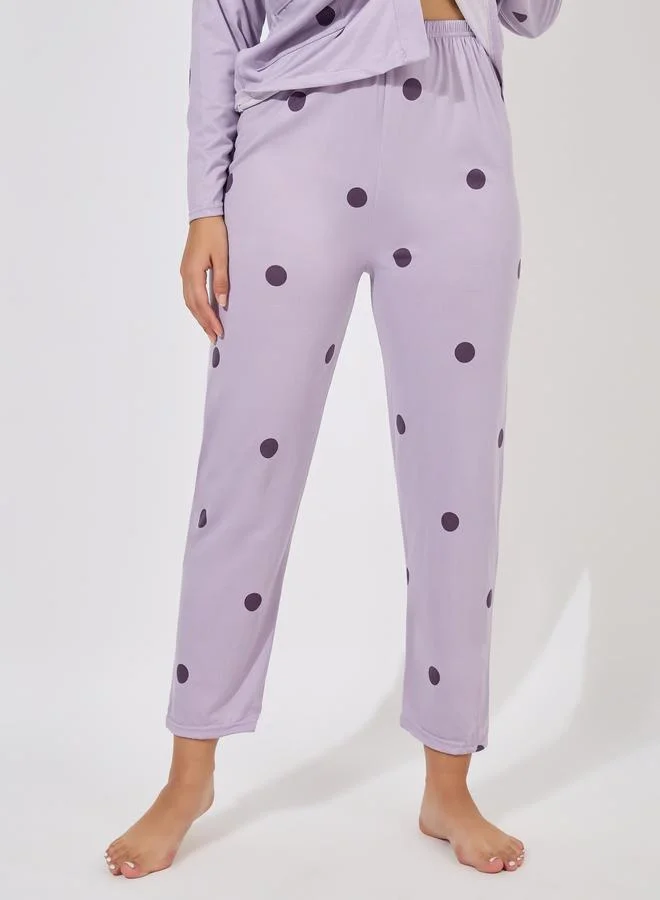 Take Two Polka Dot Print Long Sleeve Shirt & Pyjama Set