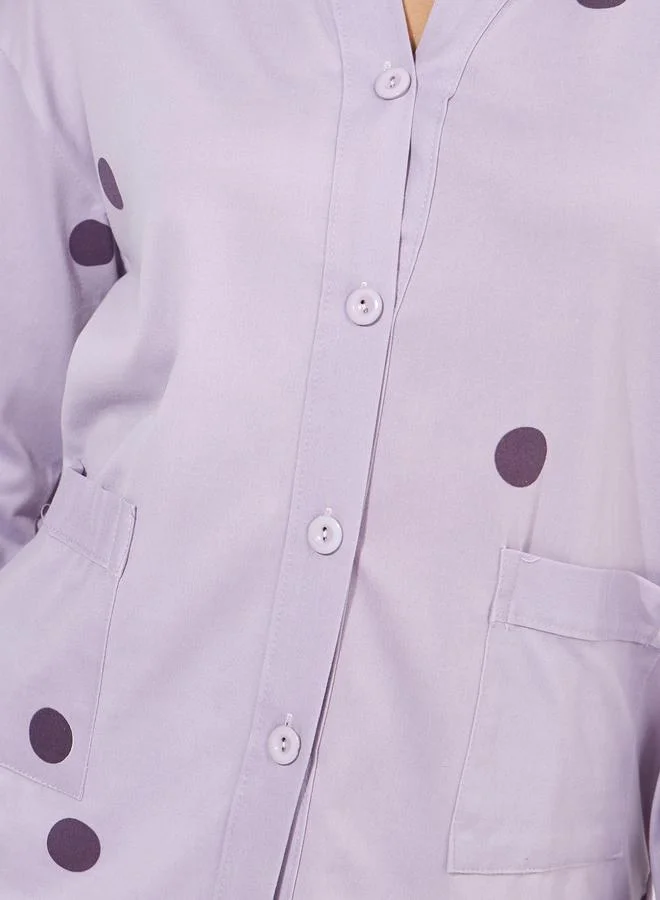 Take Two Polka Dot Print Long Sleeve Shirt & Pyjama Set