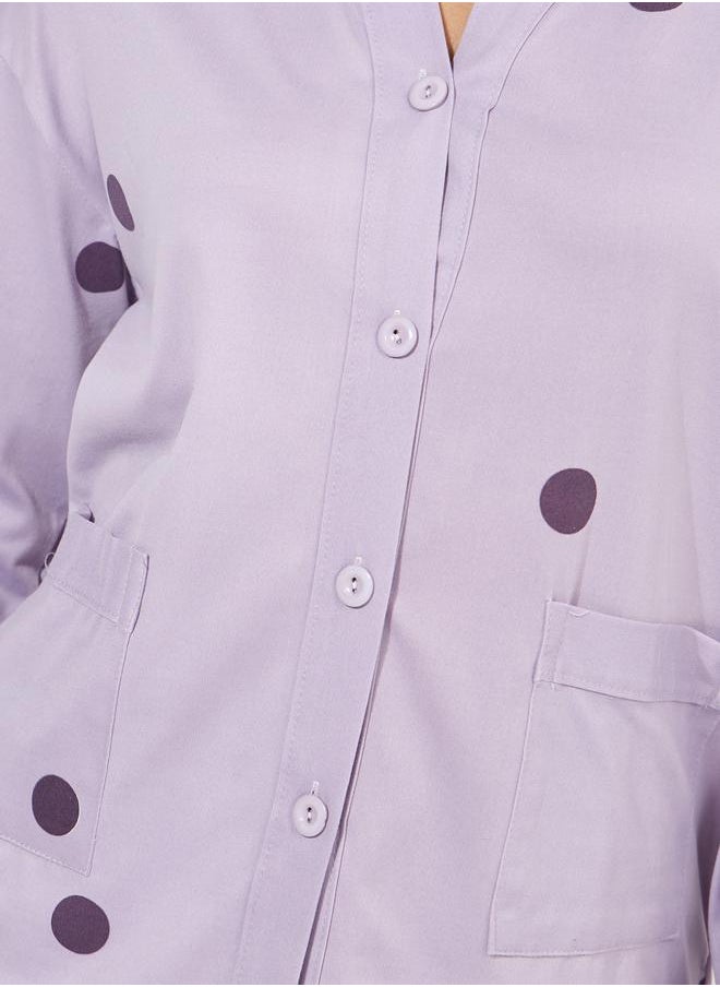 Styli - Polka Dot Print Long Sleeve Shirt & Pyjama Set - Image 1