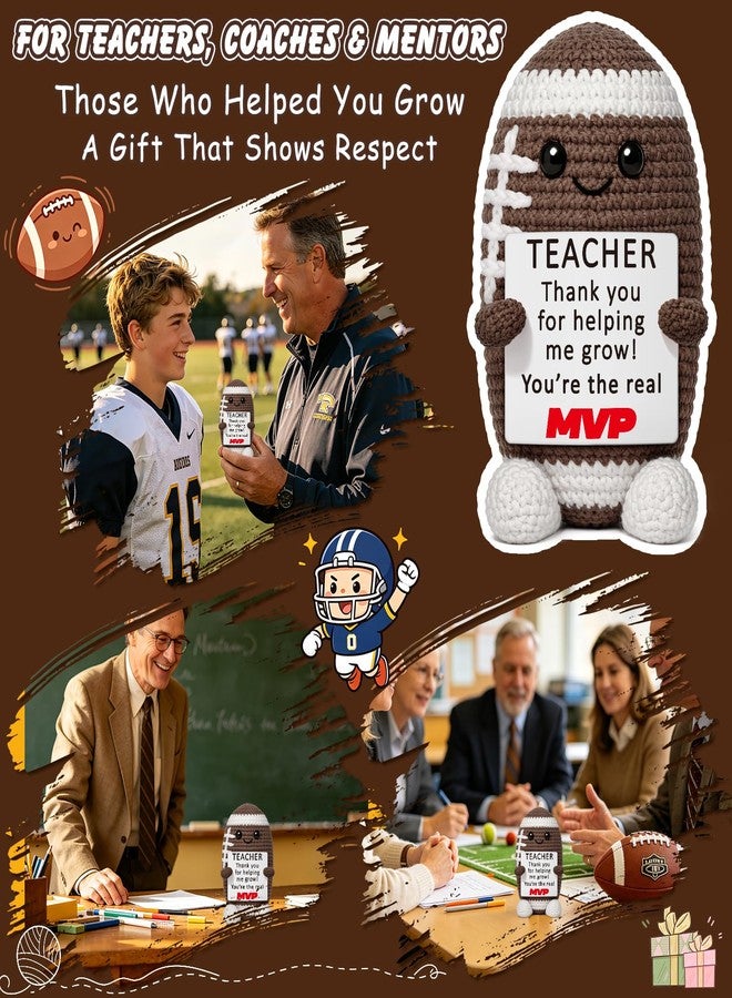 WELLBANEE Teacher Appreciation Gifts for Men, Thank You Football Coach End of Year Graduation Present, MVP Gift for Mentor, Small Crochet Desk Decor - Image 4