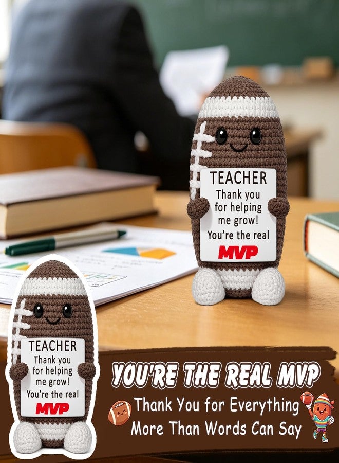 WELLBANEE Teacher Appreciation Gifts for Men, Thank You Football Coach End of Year Graduation Present, MVP Gift for Mentor, Small Crochet Desk Decor - Image 3