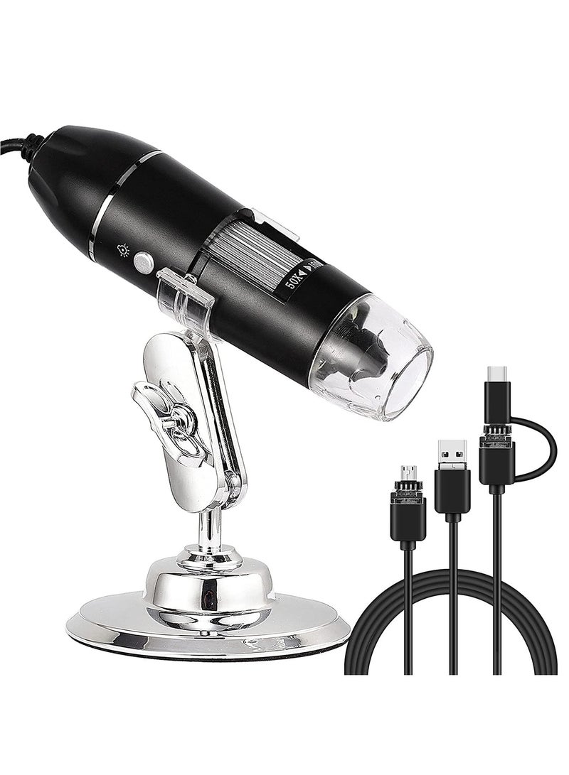 3 in 1 USB Digital Microscope,（Micro + USB + Type-C） 50x to 1600x Microscope Magnifier, Mini Pocket Handheld Microscope Camera with Light, Compatible with Windows 7/8 / 10 and Mac Android - Image 1