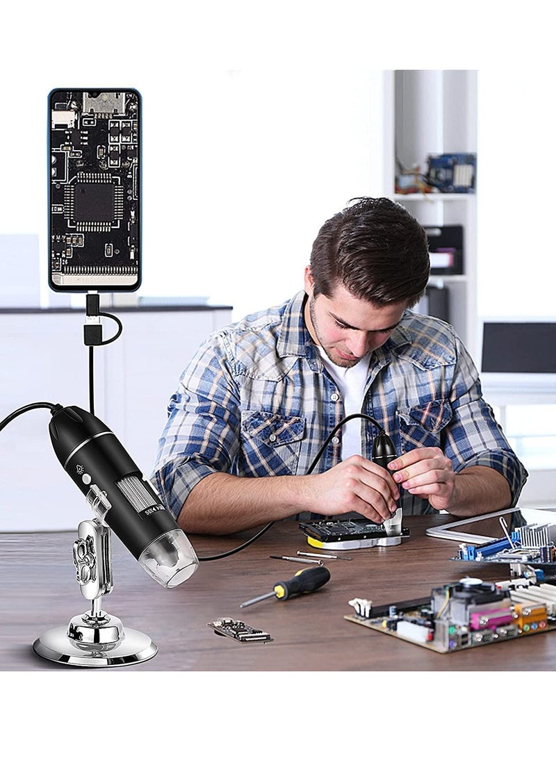 3 in 1 USB Digital Microscope,（Micro + USB + Type-C） 50x to 1600x Microscope Magnifier, Mini Pocket Handheld Microscope Camera with Light, Compatible with Windows 7/8 / 10 and Mac Android - Image 3