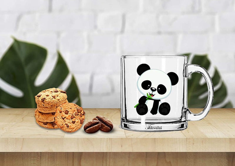 TONKWALAS Cute Cartoon Panda Printed Transparent Glass Coffee and Tea Mug Gift Birthday for Kids,Brother,Mom (325 ML) - Image 2