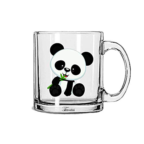 TONKWALAS Cute Cartoon Panda Printed Transparent Glass Coffee and Tea Mug Gift Birthday for Kids,Brother,Mom (325 ML) - Image 1