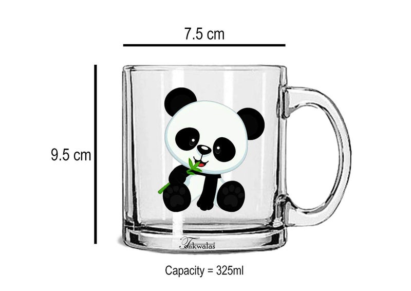 TONKWALAS Cute Cartoon Panda Printed Transparent Glass Coffee and Tea Mug Gift Birthday for Kids,Brother,Mom (325 ML) - Image 3