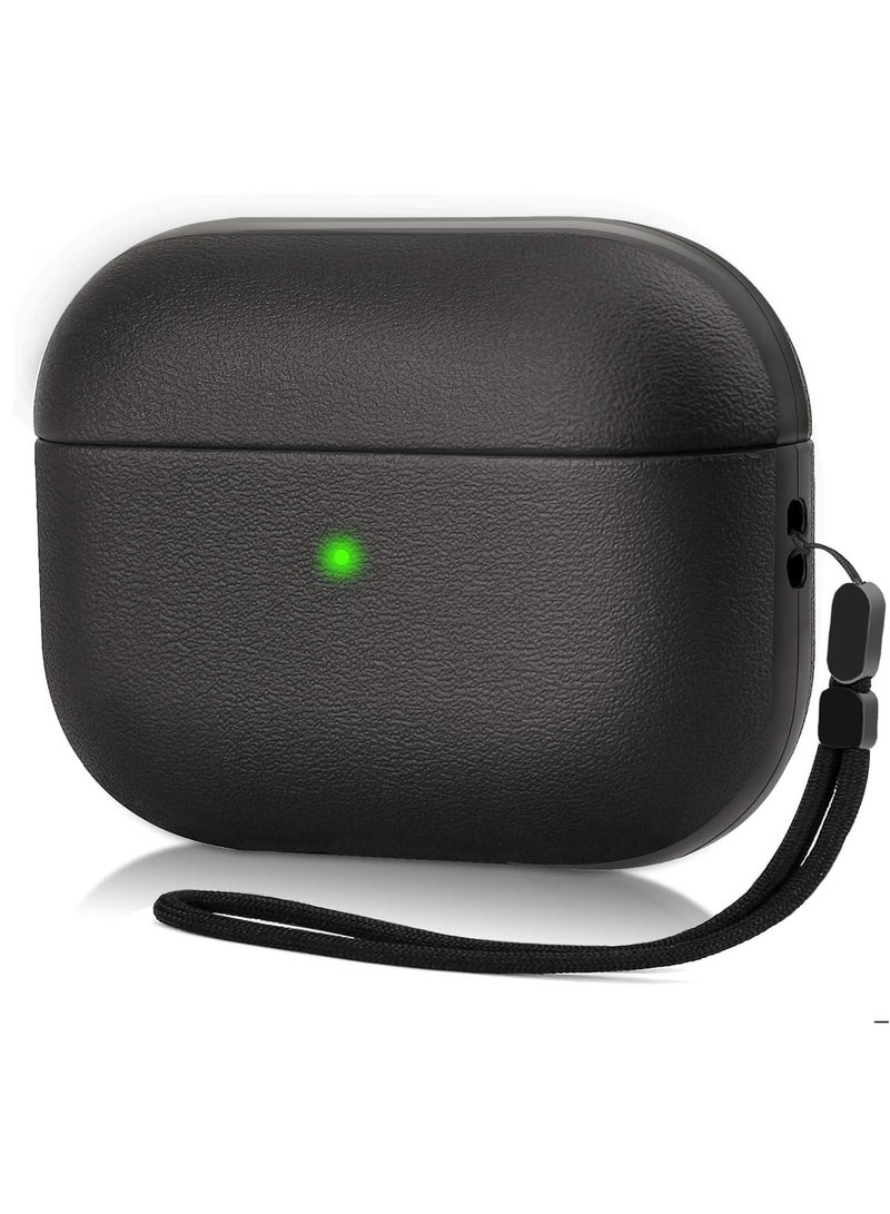 Cover Compatible with Airpods 4 Case, Leather Texture Full-Body Protective Case Cover Compatible with Airpods 4, Wireless Charging and Front LED Visible (Black)  - Image 1