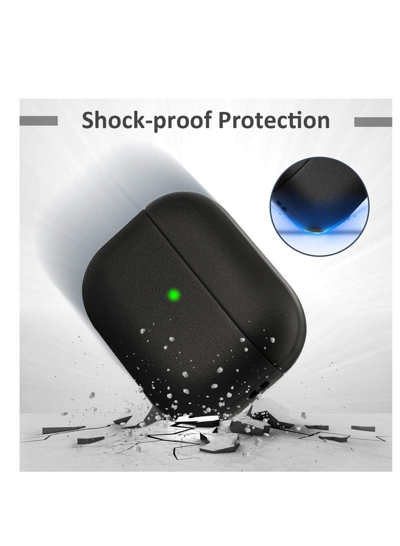 Cover Compatible with Airpods 4 Case, Leather Texture Full-Body Protective Case Cover Compatible with Airpods 4, Wireless Charging and Front LED Visible (Black)  - Image 2