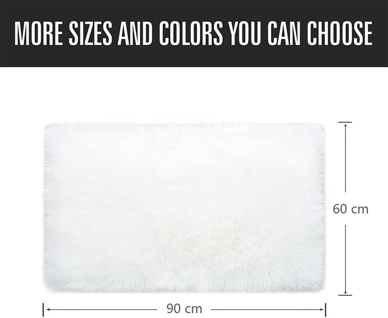 ELECDON Stylish Ultra Soft Silky Fluffy Shag Faux Sheepskin Non-Skid Area Rug, Bedside Rugs For Bedroom Living Room Carpet Nursery Floor Mats, Kids Playroom Decor (White) - Image 2