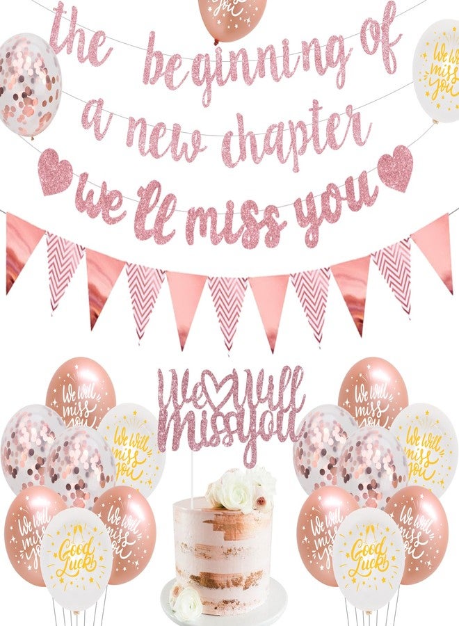 Fangleland Farewell Party Decorations The Beginning of A New Chapter Going Away We Will Miss You Theme Balloons Banner, Rose Gold Retirement Graduation Party Supplies for Women Girls - Image 1