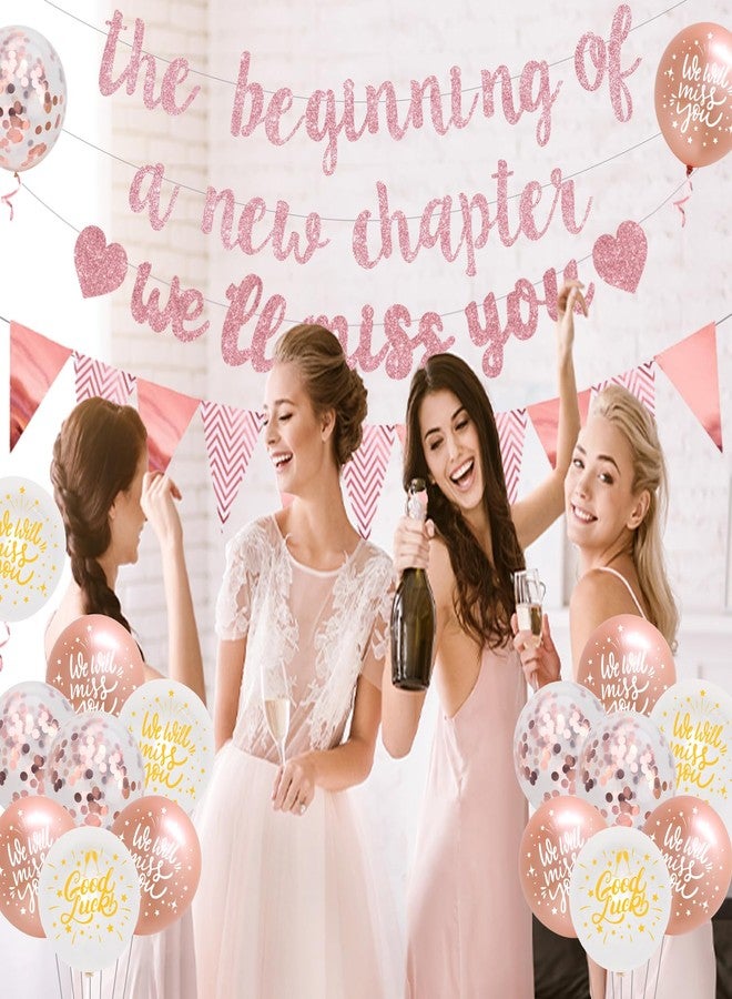 Fangleland Farewell Party Decorations The Beginning of A New Chapter Going Away We Will Miss You Theme Balloons Banner, Rose Gold Retirement Graduation Party Supplies for Women Girls - Image 3