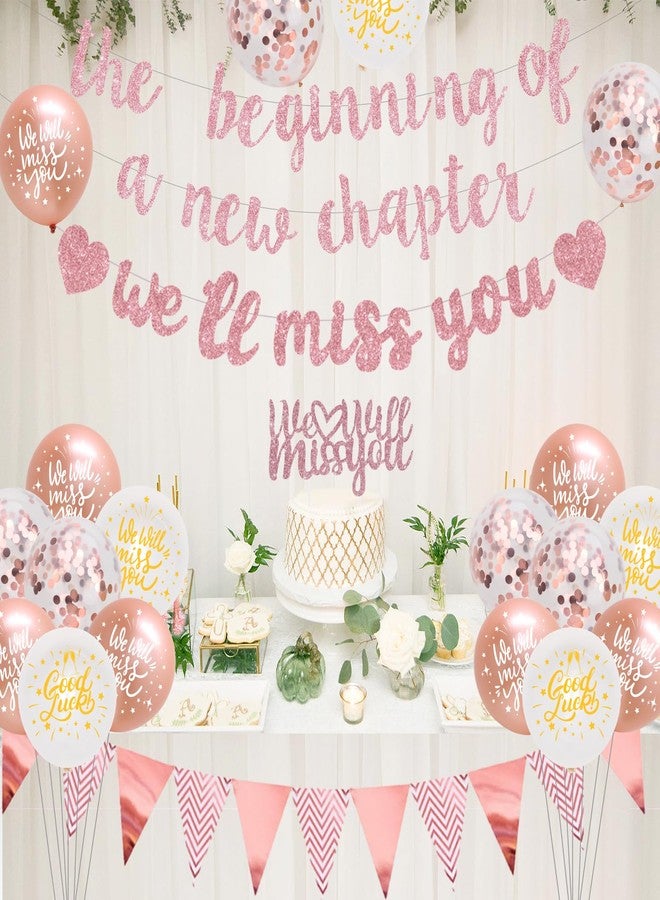 Fangleland Farewell Party Decorations The Beginning of A New Chapter Going Away We Will Miss You Theme Balloons Banner, Rose Gold Retirement Graduation Party Supplies for Women Girls - Image 2
