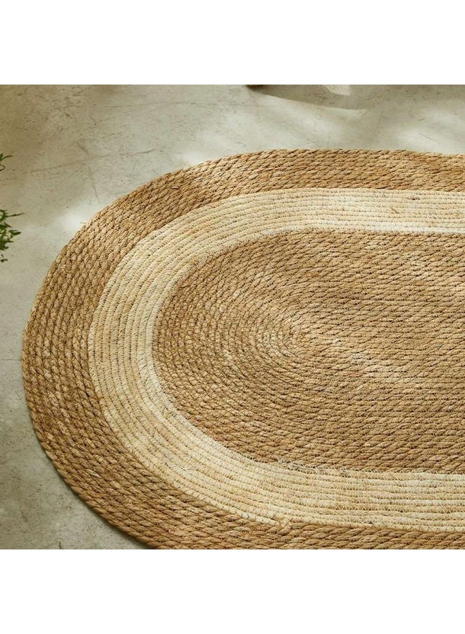 LINGWEI Jute Rug Carpet Oval Jute Rug with White Line Design Floor Mat Carpet Jute Door Mat Area Rug Carpet - Image 2