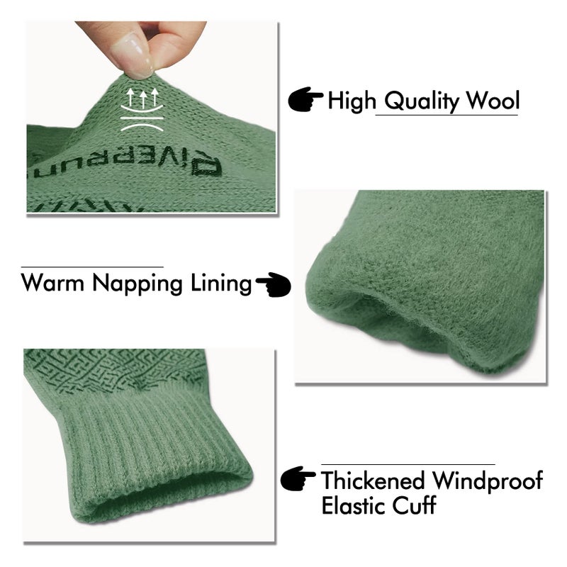 Riverruns Wool Fishing Gloves - Winter Fingerless Knitted Gloves for Men and Women 3-Cut Fingers Warm Gloves for Cold Weather, Fishing, Kayaking (S/M, Green) - Image 4